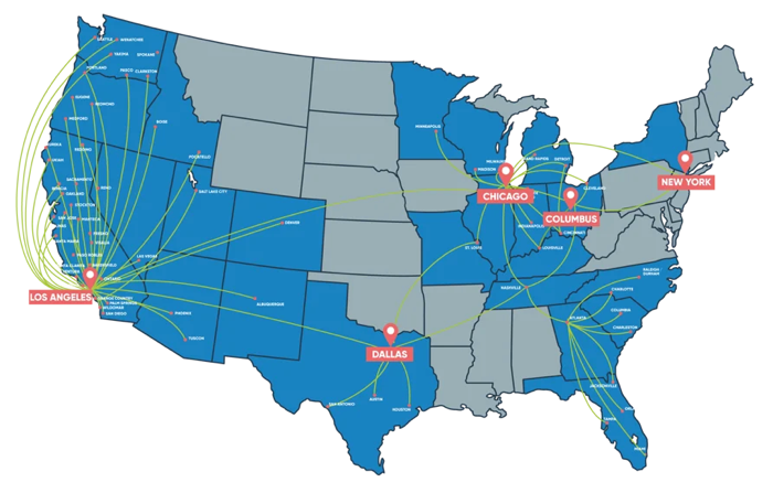 Map indicating Better Trucks coverage area