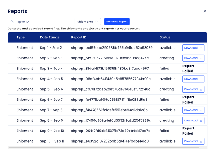 Example of the Reports component