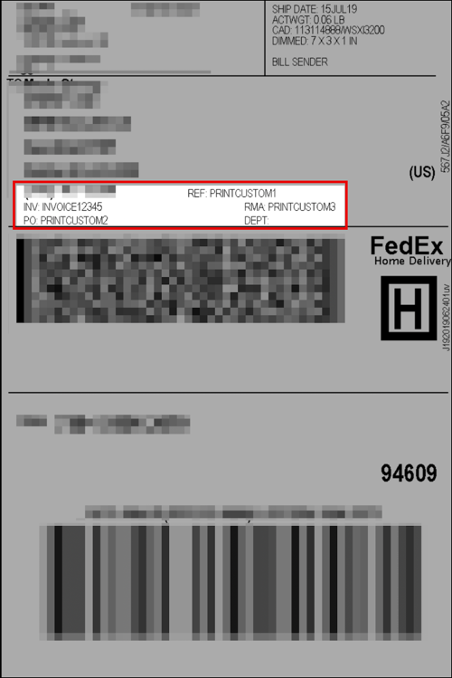 Example FedEx Label with Custom Text