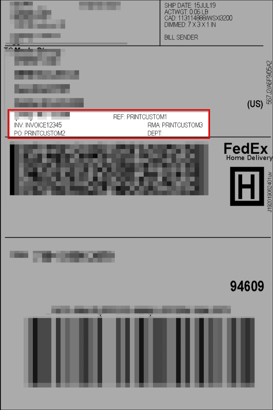 Example FedEx Label with Custom Text