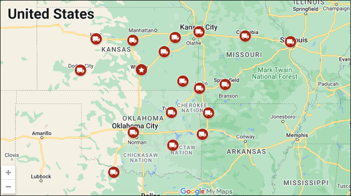 Map indicating Henry Industries market locations