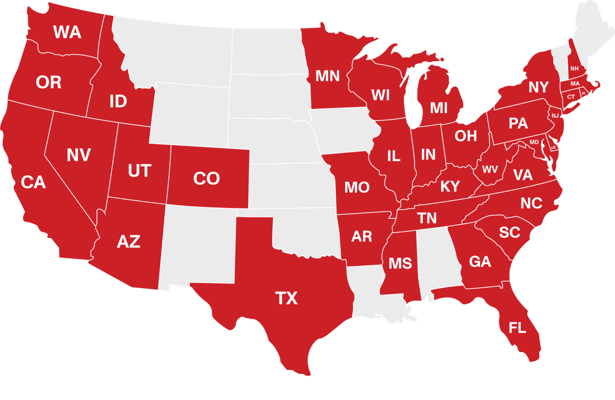 Map indicating OnTrac coverage area