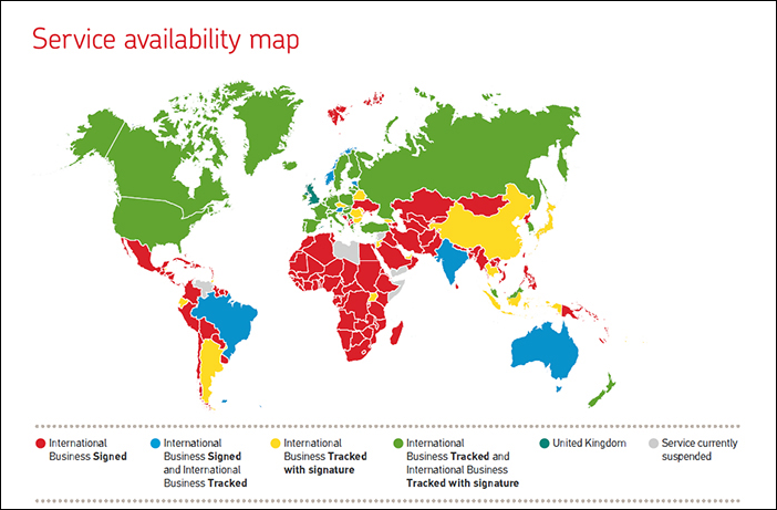 Map indicating Royal Mail coverage area