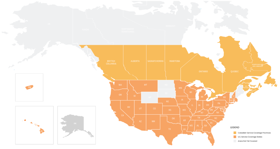 Map indicating UniUni coverage area